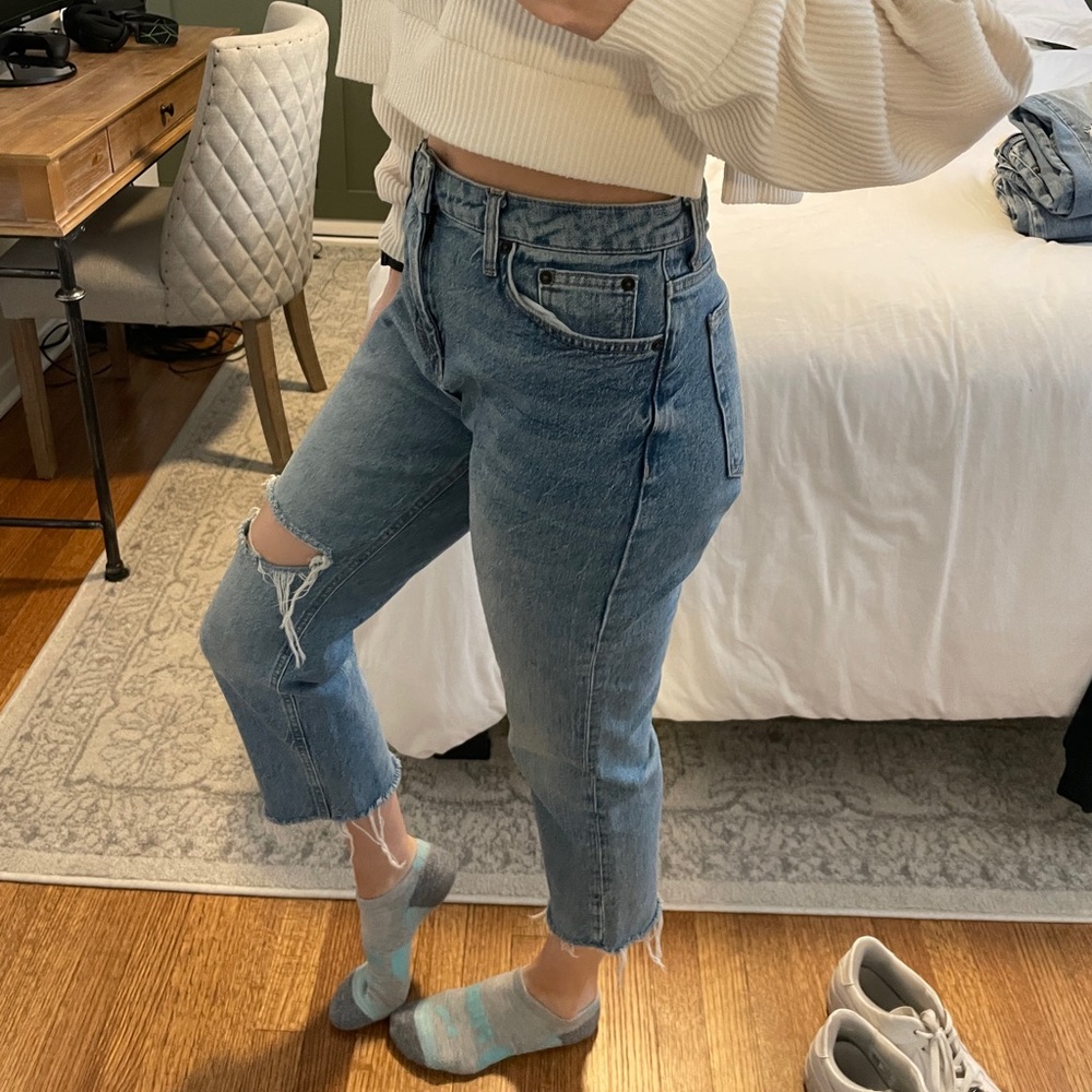 Top shop cut off straight leg ripped denim jeans
